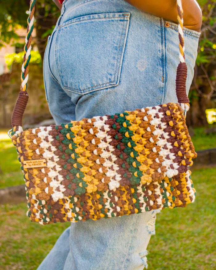 Earthy Multi-Tone Macramé Crossbody Bag with Braided Strap
