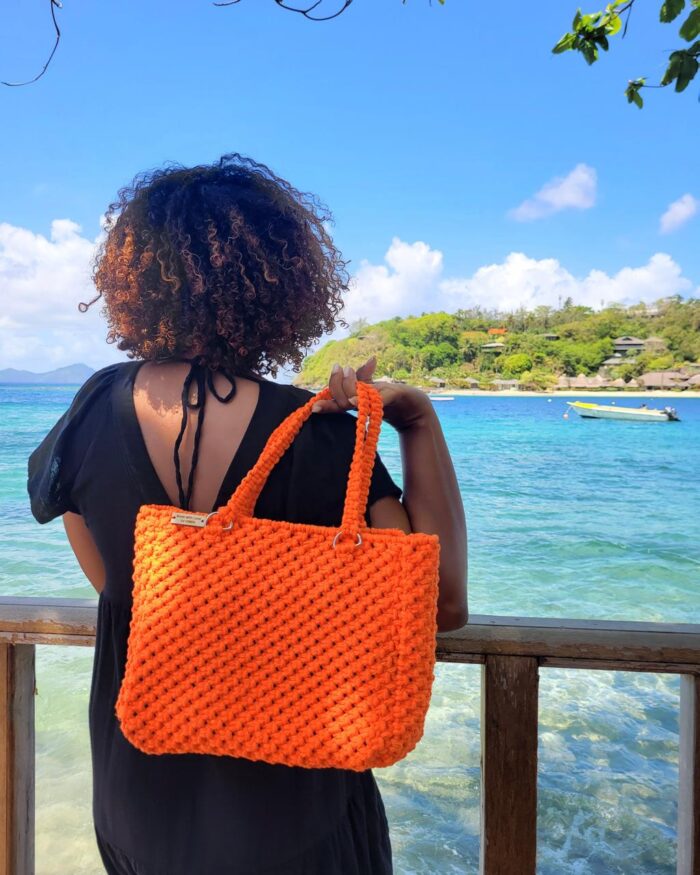 Vibrant Orange Macramé Tote Bag