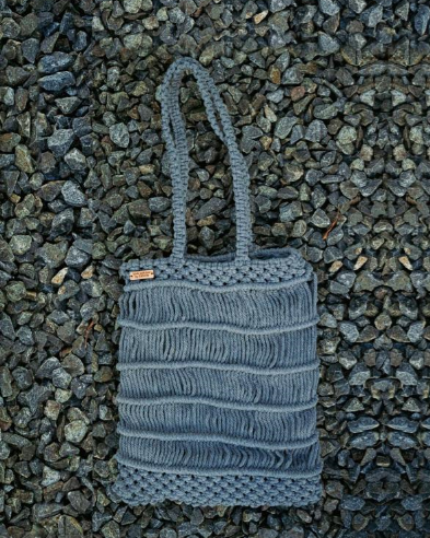 Textured Grey Macrame Tote Bag with A Unique Pattern