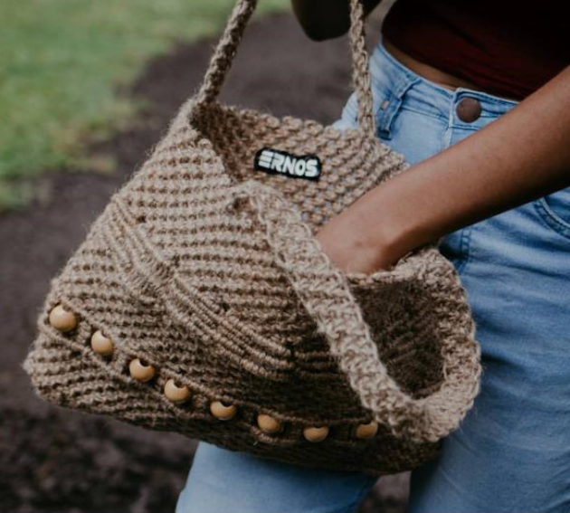 Beaded Light Brown Macrame Tote Bag