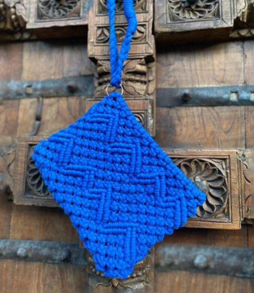 Small Blue Macrame Clutch Bag