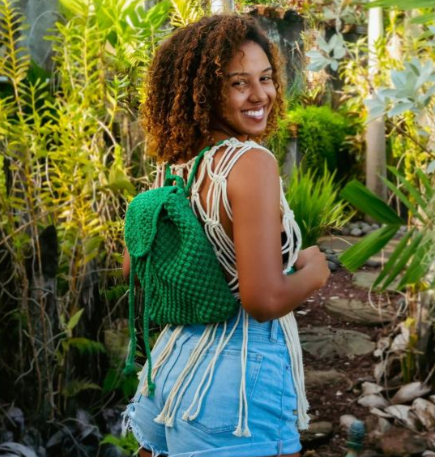 Bright Green Macrame Backpack