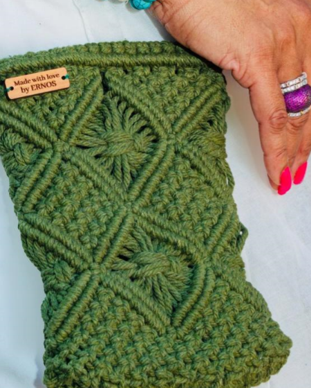 Forest Green Cross Body Macrame Bag