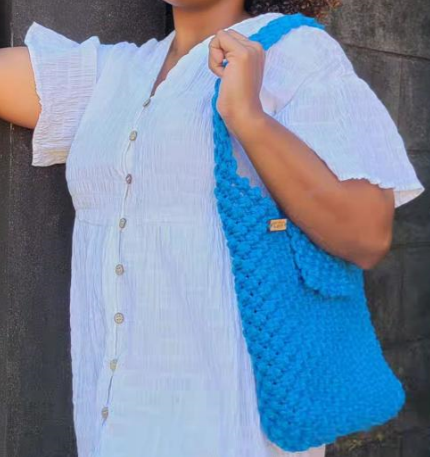 Baby Blue Simple Macrame Tote Bag