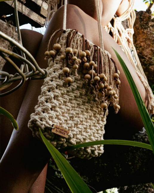 Beige Cross Body Bag with Hanging Bead Decor