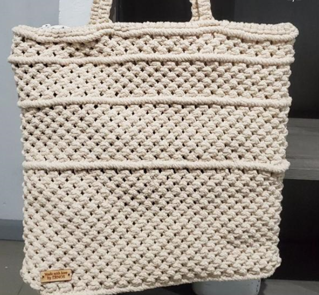 Egg Shell colored Macrame Medium Tote Bag