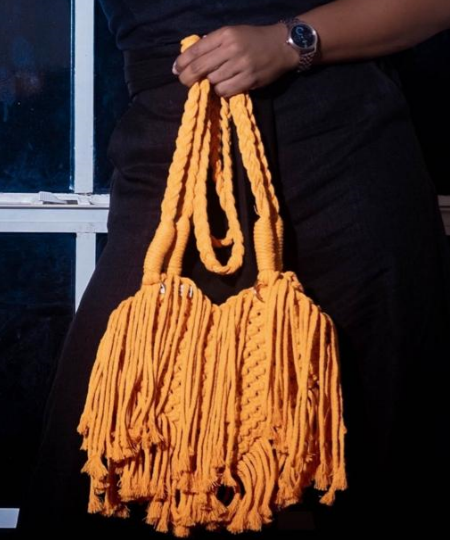 Unique Light Orange Cross Body Macrame Bag