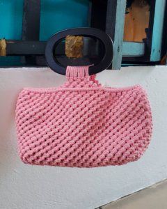 Raspberry Radiance: Compact Macrame Handbag