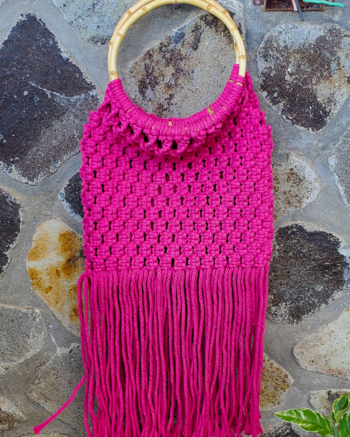 Fringe Flair: Bold Fuchsia Macrame Bag